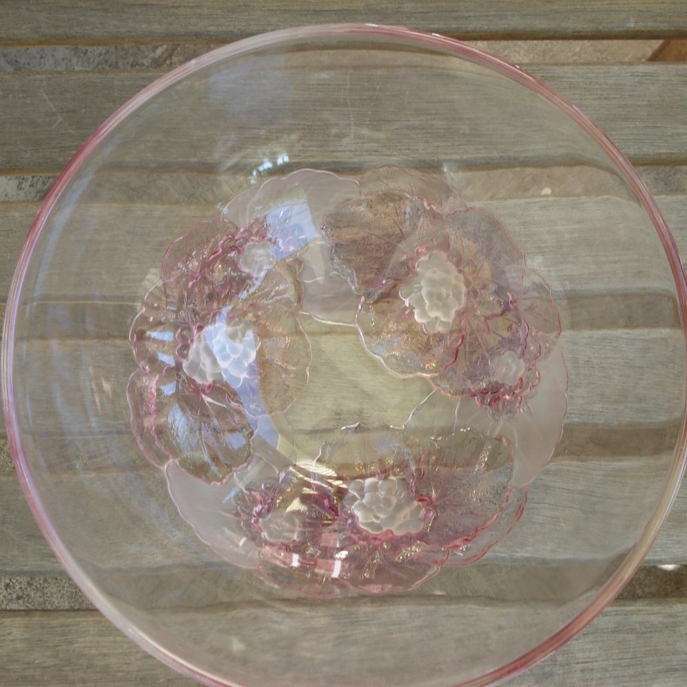 Mikasa Crystal Walther Rosella Pink Frosted Roses Salad Bowl